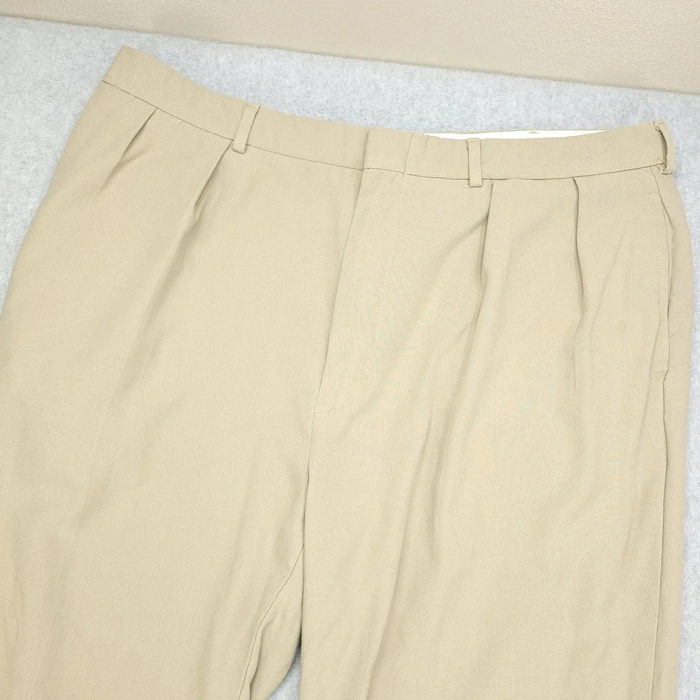 Polo Ralph Lauren Mens Khaki Pleated Dress Pants Trousers Size 42x30 Poly Tencel